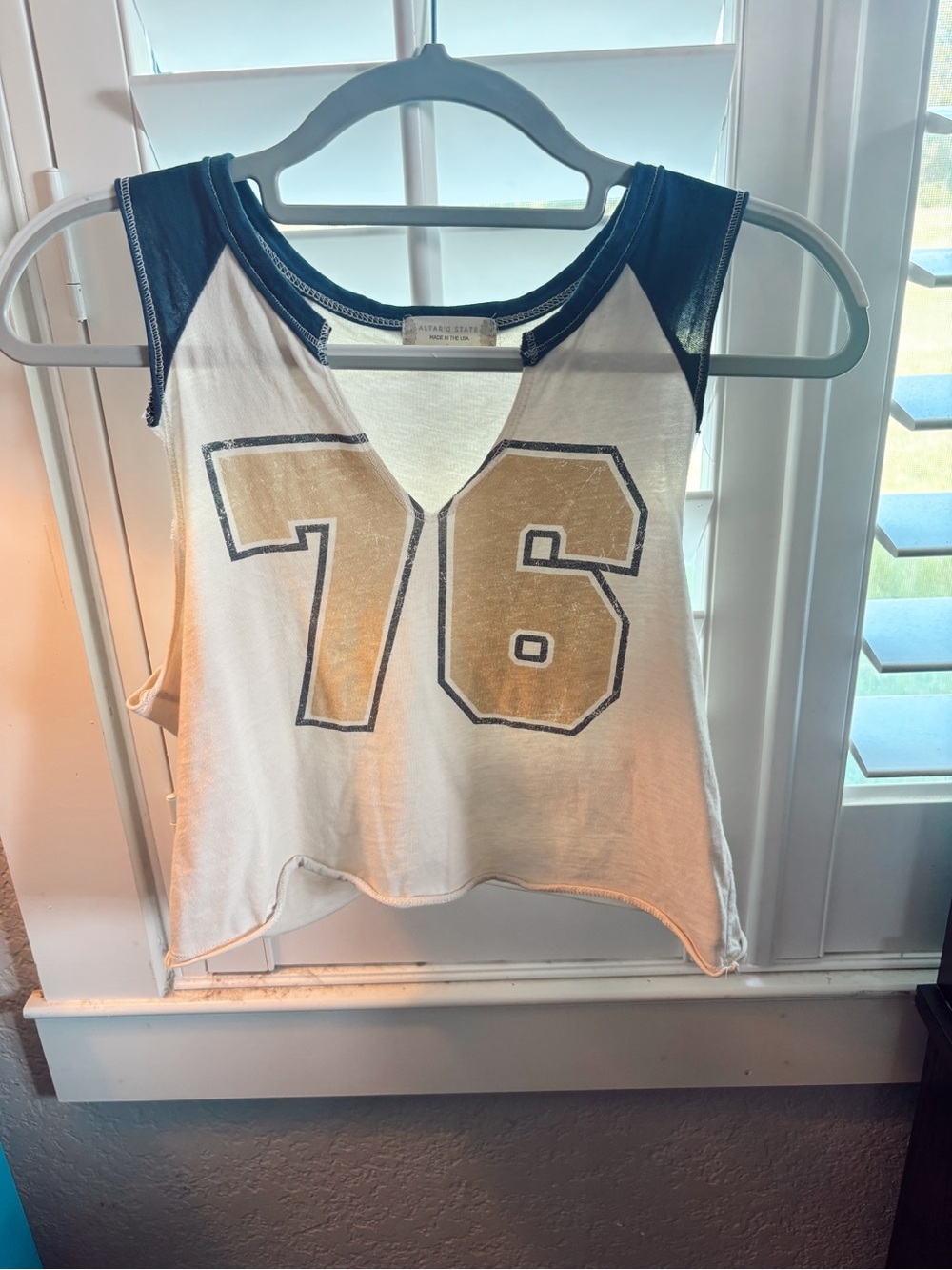 Altar'd State Cream & Navy Graphic Cropped Tank